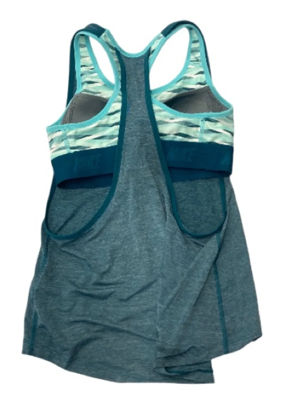 Nike Teal and Mint Dri-FIT tank top with attached Sports Bra embroidered logo